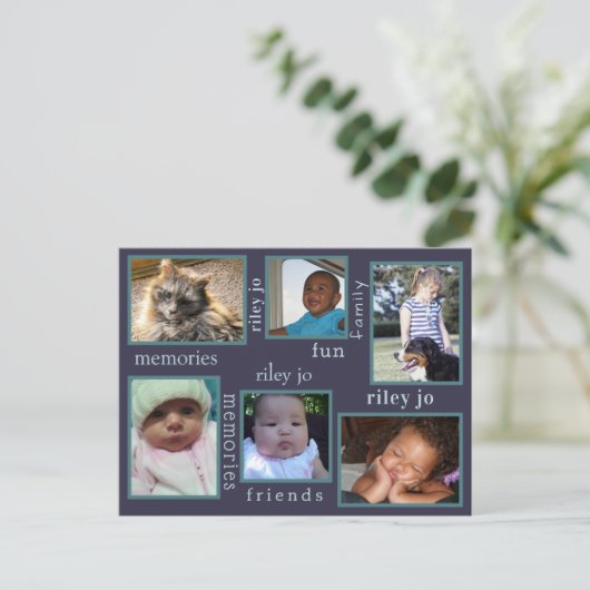 Erinnerungen Navy Blue jeder Fall 6 FotoCollage Postkarte (Stehend Vorderseite)