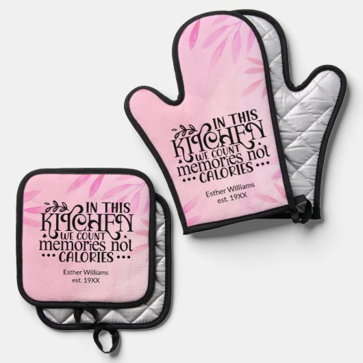 Erinnerungen Nicht Kalorien hell rosa Ofenhandschuh & Topflappen-Set (Vorderseite/Rückseite)