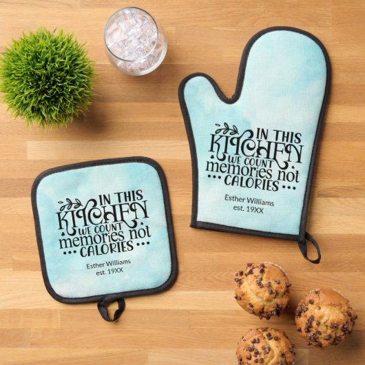Erinnerungen Nicht kalorienblau Ofenhandschuh & Topflappen-Set (Oben Unten)
