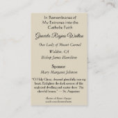 Erinnerungs-heiliger Karten-Beruf-Glaube RCIA Visitenkarte (Rückseite)