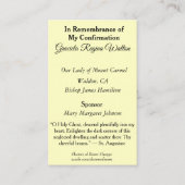 Erinnerungs-Karte des Sakraments der Bestätigung Visitenkarte (Rückseite)
