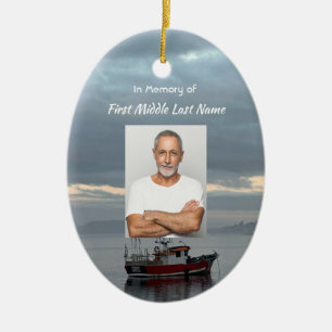 Erinnerungsandenken Fischerboot Fischer Keramik Ornament