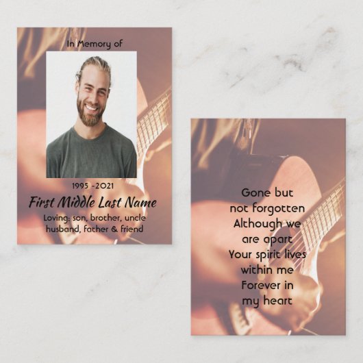 Erinnerungsandenken Musiker Klavier Gitarre Visitenkarte (Vorne/Hinten)