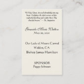 Erinnerungsbestätigung Gold Dove Cross Lily Lace Visitenkarte (Rückseite)