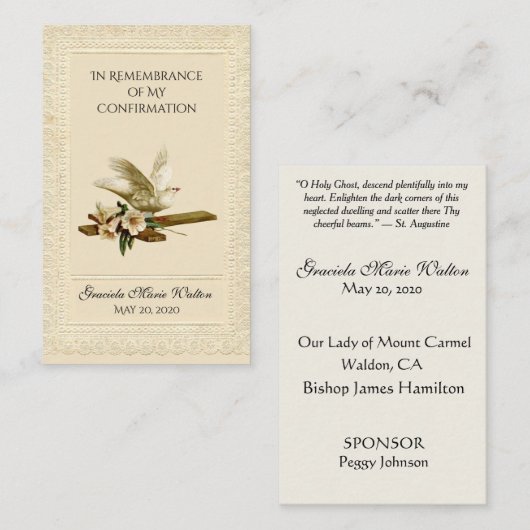 Erinnerungsbestätigung Gold Dove Cross Lily Lace Visitenkarte (Vorne/Hinten)