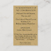 Erinnerungsbestätigung Gold Dove Holy Card - Visitenkarte (Rückseite)