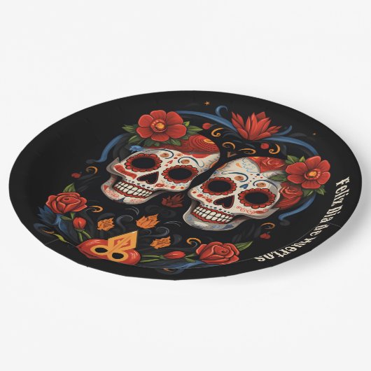🌹 Erinnerungsblooms: Dia de Muertos 🌹 Tribut Pappteller (Schrägansicht)