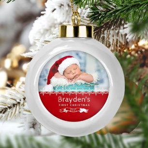 Erinnerungsfoto Baby erstes Weihnachten Rot Keramik Kugel-Ornament