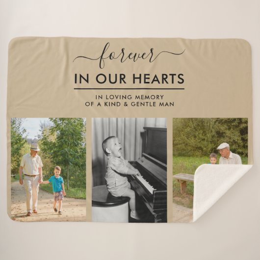 Erinnerungsfoto Collage Forever in Hearts Beige Sherpadecke (Vorderseite (Horizontal))