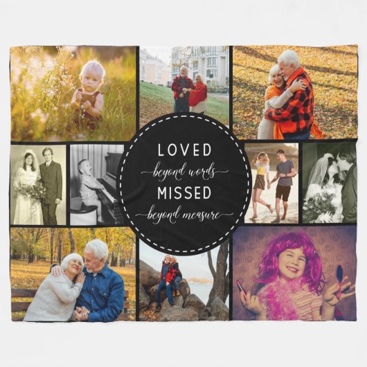 Erinnerungsfoto Collage Loved Beyond Words Black Fleecedecke (Vorderseite (Horizontal))