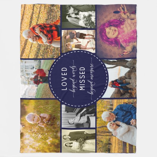 Erinnerungsfoto Collage Loved Beyond Words Blue Fleecedecke (Vorderseite)