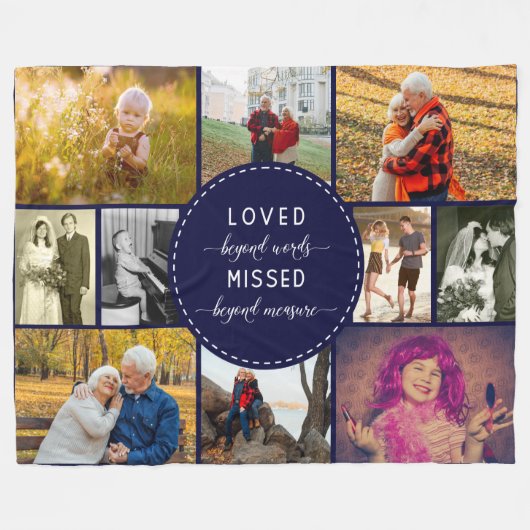 Erinnerungsfoto Collage Loved Beyond Words Blue Fleecedecke (Vorderseite (Horizontal))