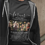 ErinnerungsfotoCollage | Für immer in unserem Herz T-Shirt<br><div class="desc">Tragen Sie diesen T - Shirt der Erinnerung mit Liebe und Stolz auf eine verlorene Lieben Beerdigung,  Gedenkfeier oder weck. Mit einer modernen 4-Foto-Collage und dem Text "Forever Missed and Always in our Hearts",  ihrem Namen und ihren Daten und einem Beileid-Zitat,  das behalten oder angepasst werden kann.</div>