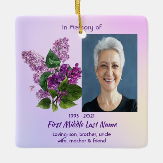 Erinnerungsgeschenk Flieder-Gartenblume Keramikornament (Vorderseite)