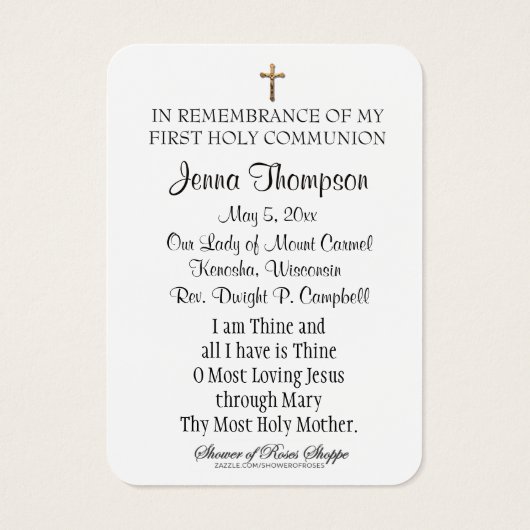 Erinnerungskarte Monte Carmel Erste Heilige Kommun (Rückseite)