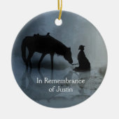 Erinnerungsname Cowboy und PferdeMemorial Keramik Ornament (Vorne)