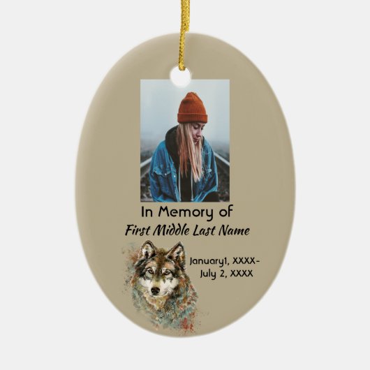 Erinnerungswasserfarbe Wolf Andenken Ornament (Vorne)