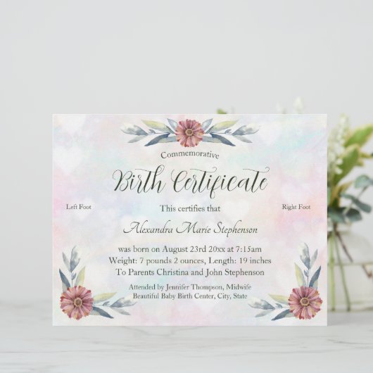 Erinnerungszertifikat "New Baby Footprint" (Stehend Vorderseite)