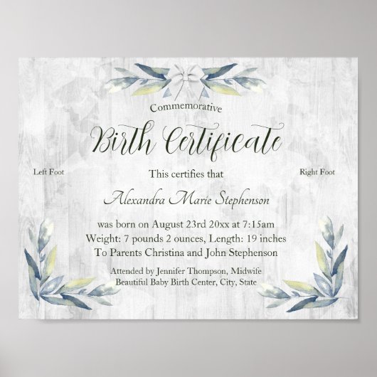 Erinnerungszertifikat "New Baby Footprint" Poster (Vorne)