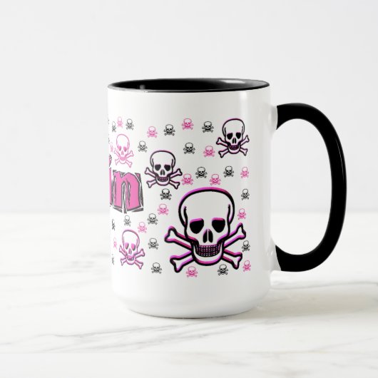 Erins rosa u. schwarze Schädel Tasse (Rechts)