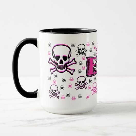 Erins rosa u. schwarze Schädel Tasse (Links)