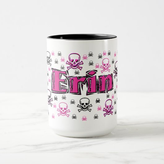 Erins rosa u. schwarze Schädel Tasse (Zentrum)