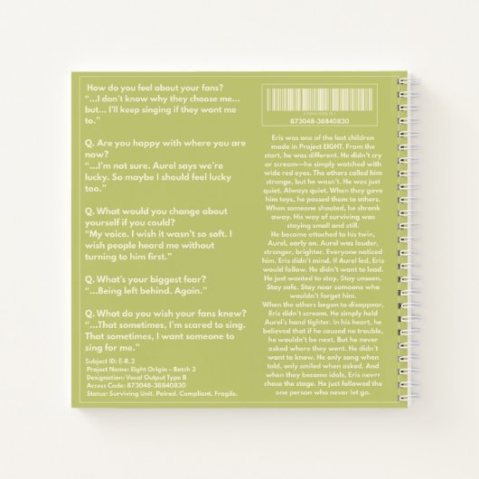 Eris Secret Character Dossier + Lore Sheet Notizblock (Rückseite)