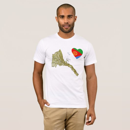 Eritrea-Flaggen-Herz und Karten-T - Shirt (Vorne ganz)