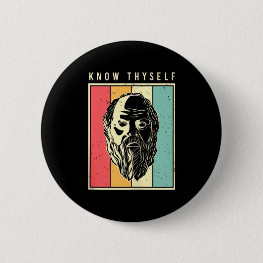 Erkenne Dich Selbst Philosophen Retro Philosophie Button (Vorderseite)