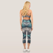 Erklärung Art Nouveau Blue Silver Fans Capri Leggings (Rückseite)