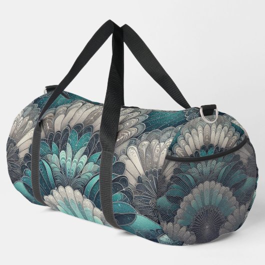 Erklärung Art Nouveau Blue Silver Fans Duffle Bag (Rechte Ecke)