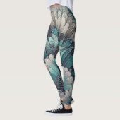 Erklärung Art Nouveau Blue Silver Fans Leggings (Links)