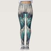 Erklärung Art Nouveau Blue Silver Fans Leggings (Vorderseite)