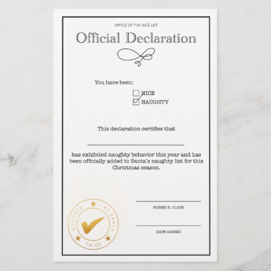 Erklärung zur Santa-Naughty-Liste (Vorderseite)