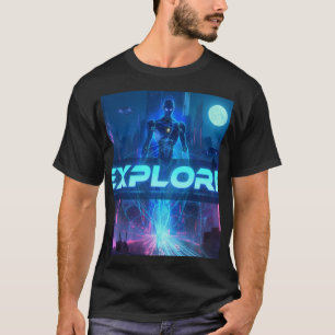 ERKUNDE - Cyberpunk Android Sci-Fi Stadt Neon Tech T-Shirt