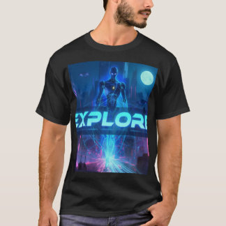 ERKUNDE - Cyberpunk Android Sci-Fi Stadt Neon Tech T-Shirt