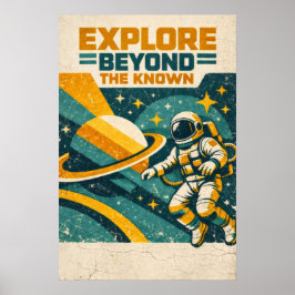 Erkunde jenseits des Bekannten — Retro-Weltraumrei Poster