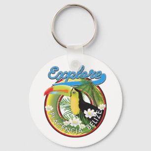 Erkunden Sie das Placencia Belize Reise Logo Schlüsselanhänger