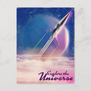 Erkunden Sie das Universum Vintage-Weltraumplakat Postkarte