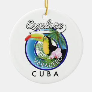 Erkunden Sie das Varadero Kuba Reise Logo Keramik Ornament