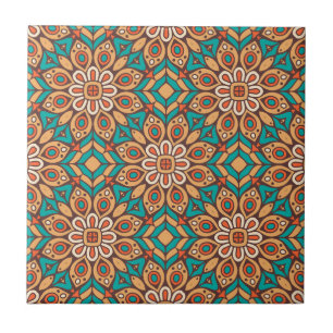 Erkunden Sie lebendige florale Motive im geometris Fliese