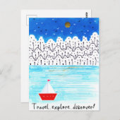 Erkundung der blauen weißen Acrylboot Postkarte (Vorne/Hinten)