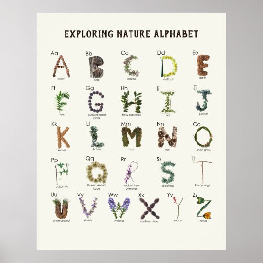 Erkundung der Natur Alphabet | Holz ABC Kinderzimm Poster (Vorne)