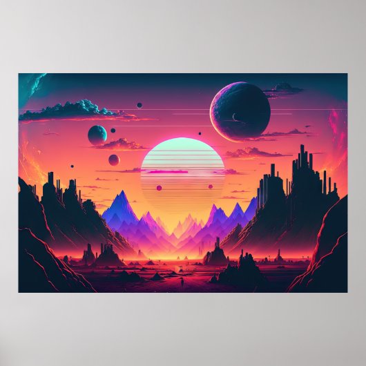 Erkundung der Synthwave-Landschaft eines fernen Wo Poster (Vorne)