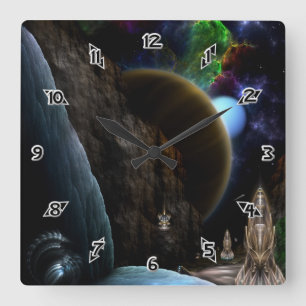 Erkundung von Weltraumkunst Fraktal Quadratische Wanduhr