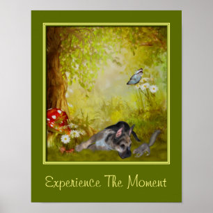 Erlebe den Moment Inspirierender Zitat Welpe Poster