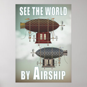 Erlebe die Welt Airship Noir Rouge Steampunk Reis Poster