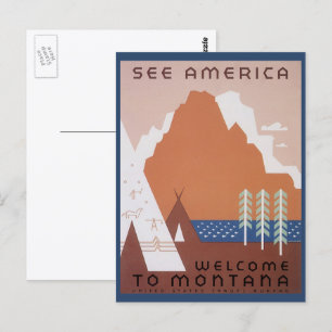 Erleben Sie Amerika Willkommen in Montana, Vintage Postkarte