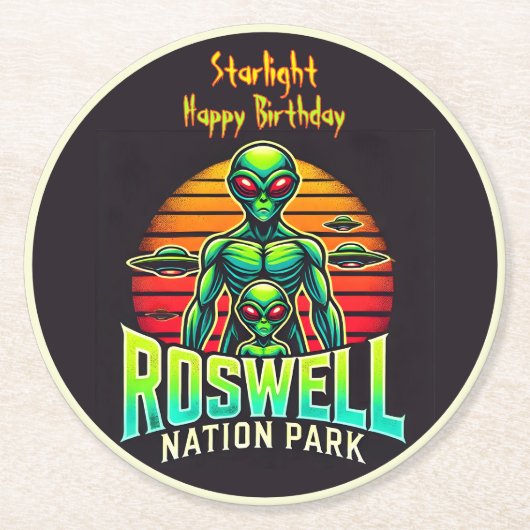 Erleben Sie Roswell's Cosmic Adventure Park! Runder Pappuntersetzer (Vorderseite)