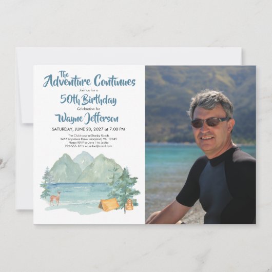 Erlebnis 50. Geburtstag Foto Rustikales Gebirge Einladung (Vorderseite)